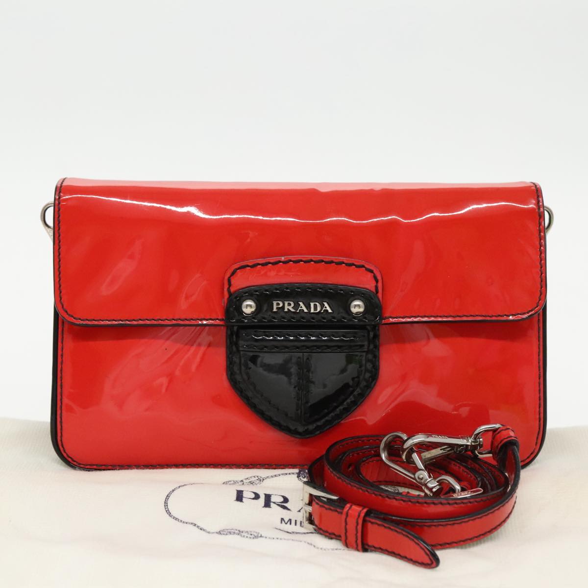 PRADA Shoulder Bag Enamel 2way Red Black Auth 95389