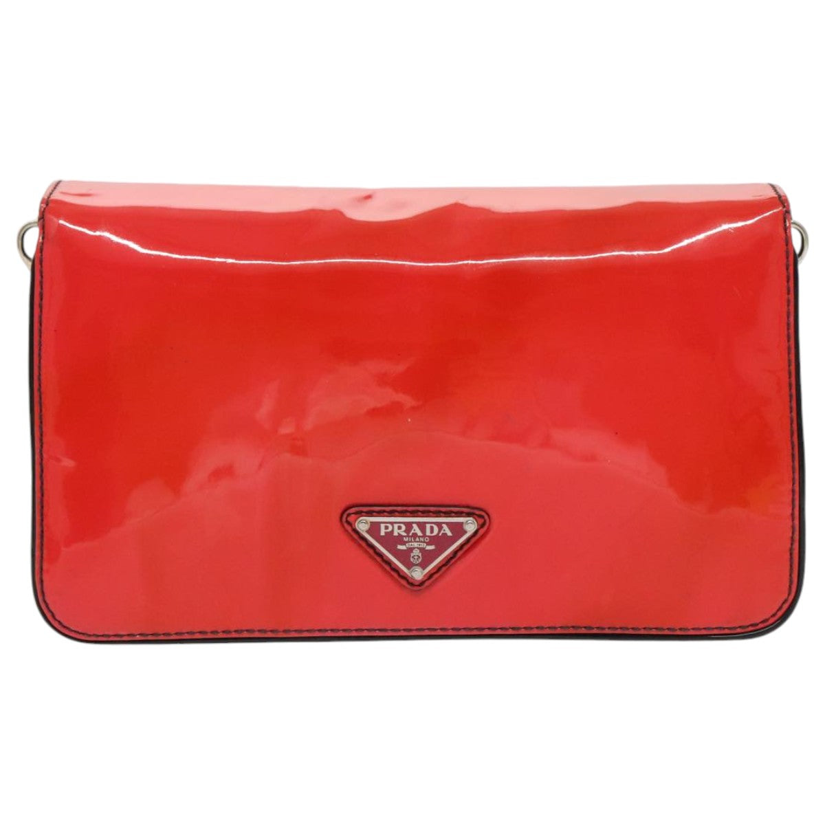 PRADA Shoulder Bag Enamel 2way Red Black Auth 95389 - 0