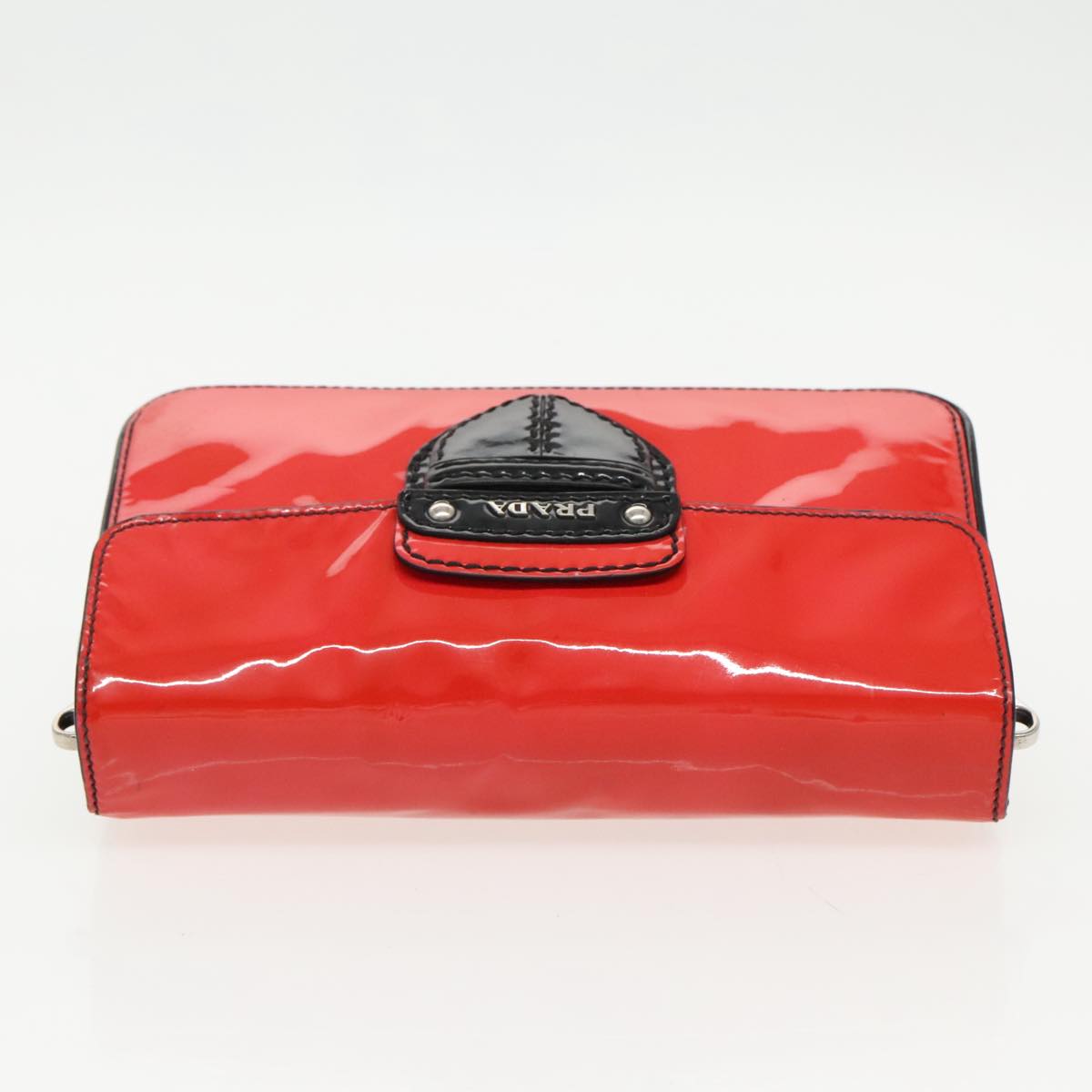 PRADA Shoulder Bag Enamel 2way Red Black Auth 95389