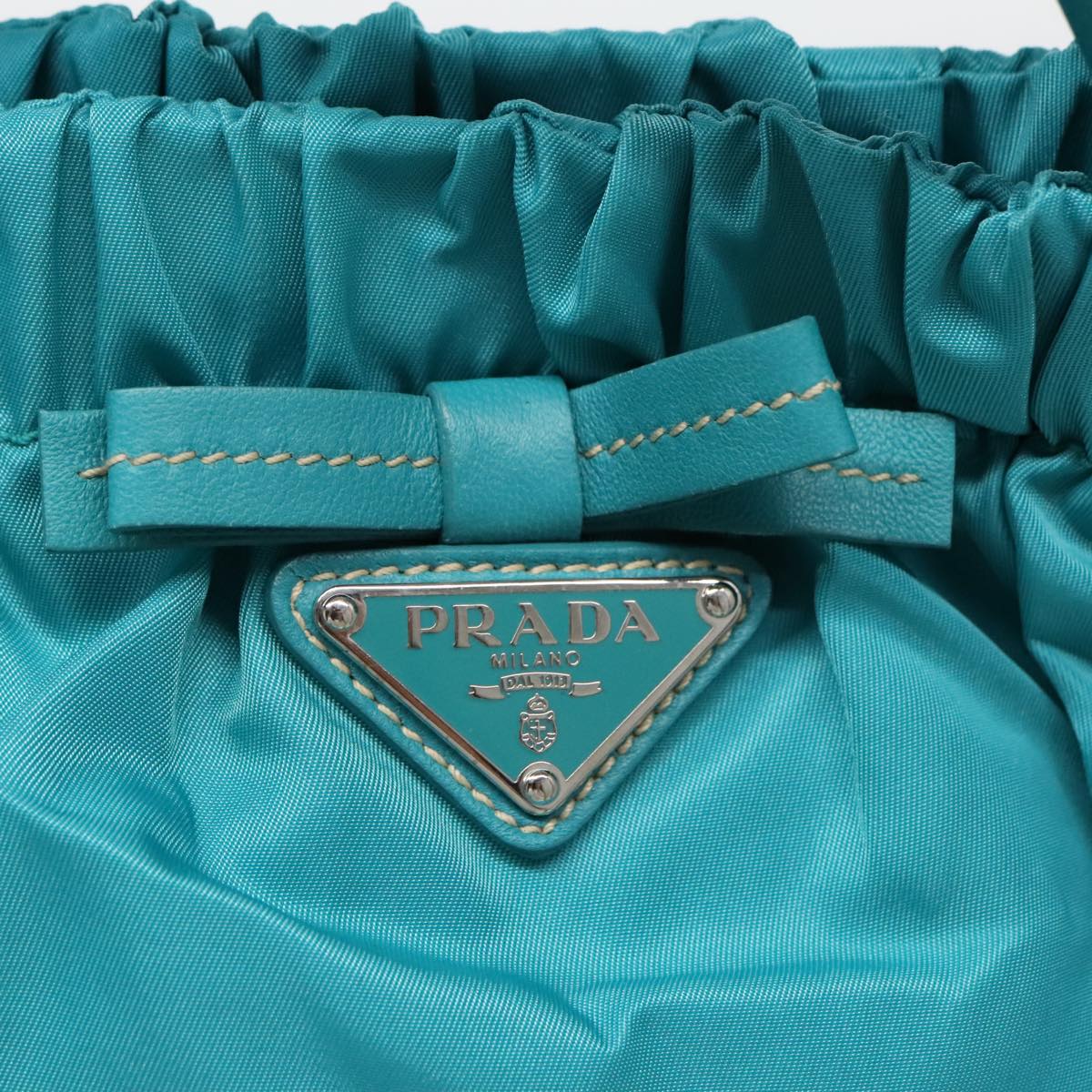 PRADA Hand Bag Nylon 2way Turquoise Blue Silver Auth 95390