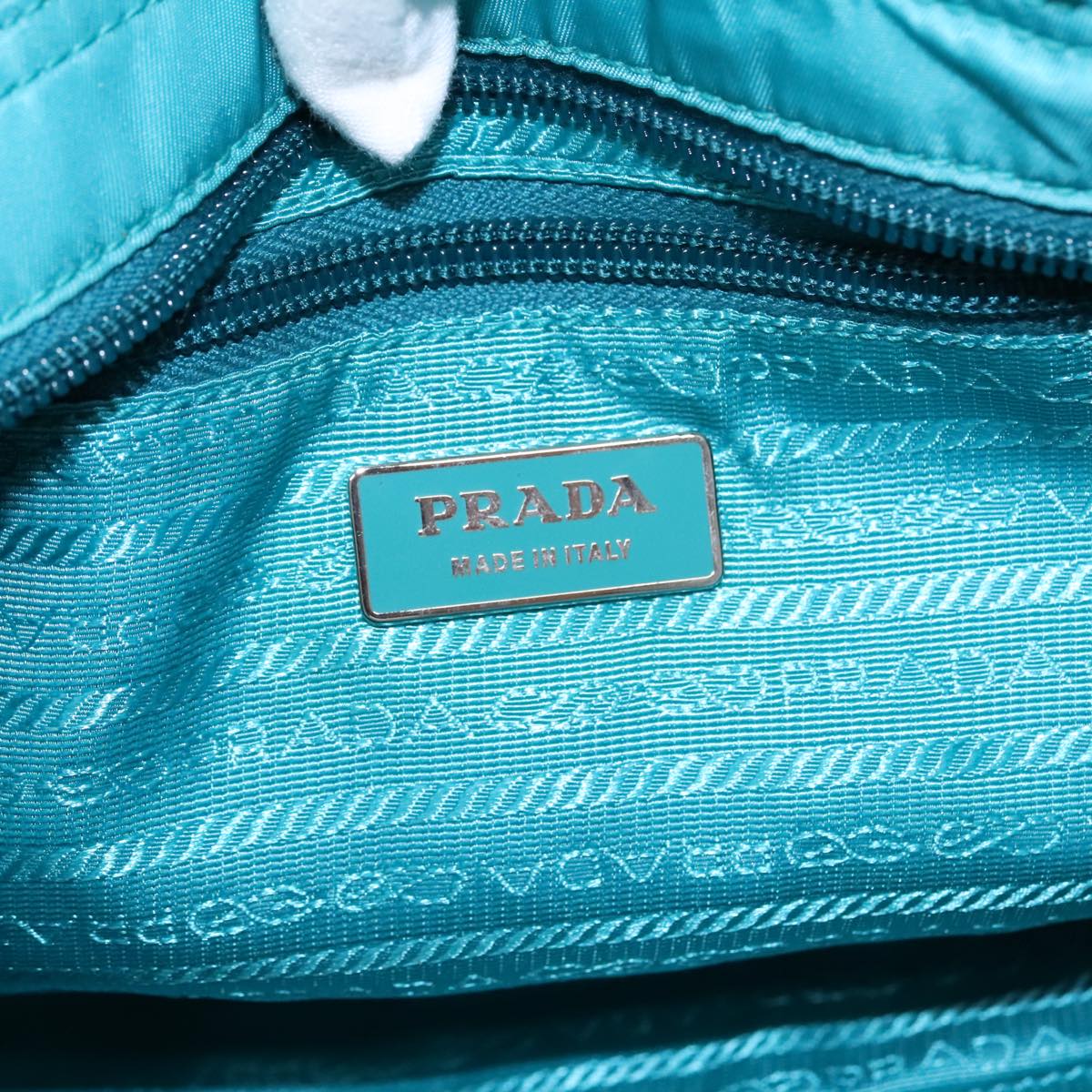 PRADA Hand Bag Nylon 2way Turquoise Blue Silver Auth 95390