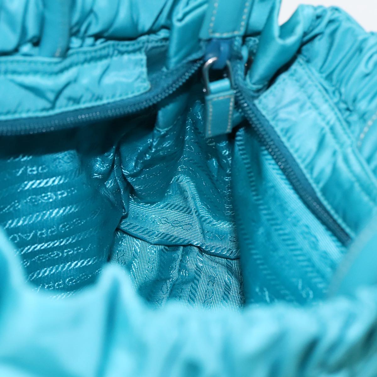 PRADA Hand Bag Nylon 2way Turquoise Blue Silver Auth 95390