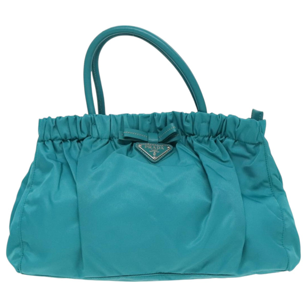 PRADA Hand Bag Nylon 2way Turquoise Blue Silver Auth 95390 - 0