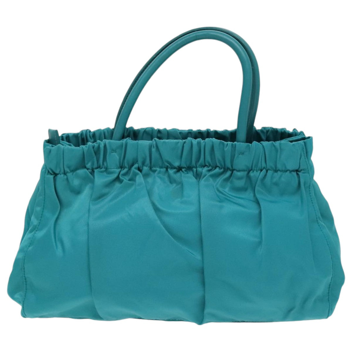 PRADA Hand Bag Nylon 2way Turquoise Blue Silver Auth 95390