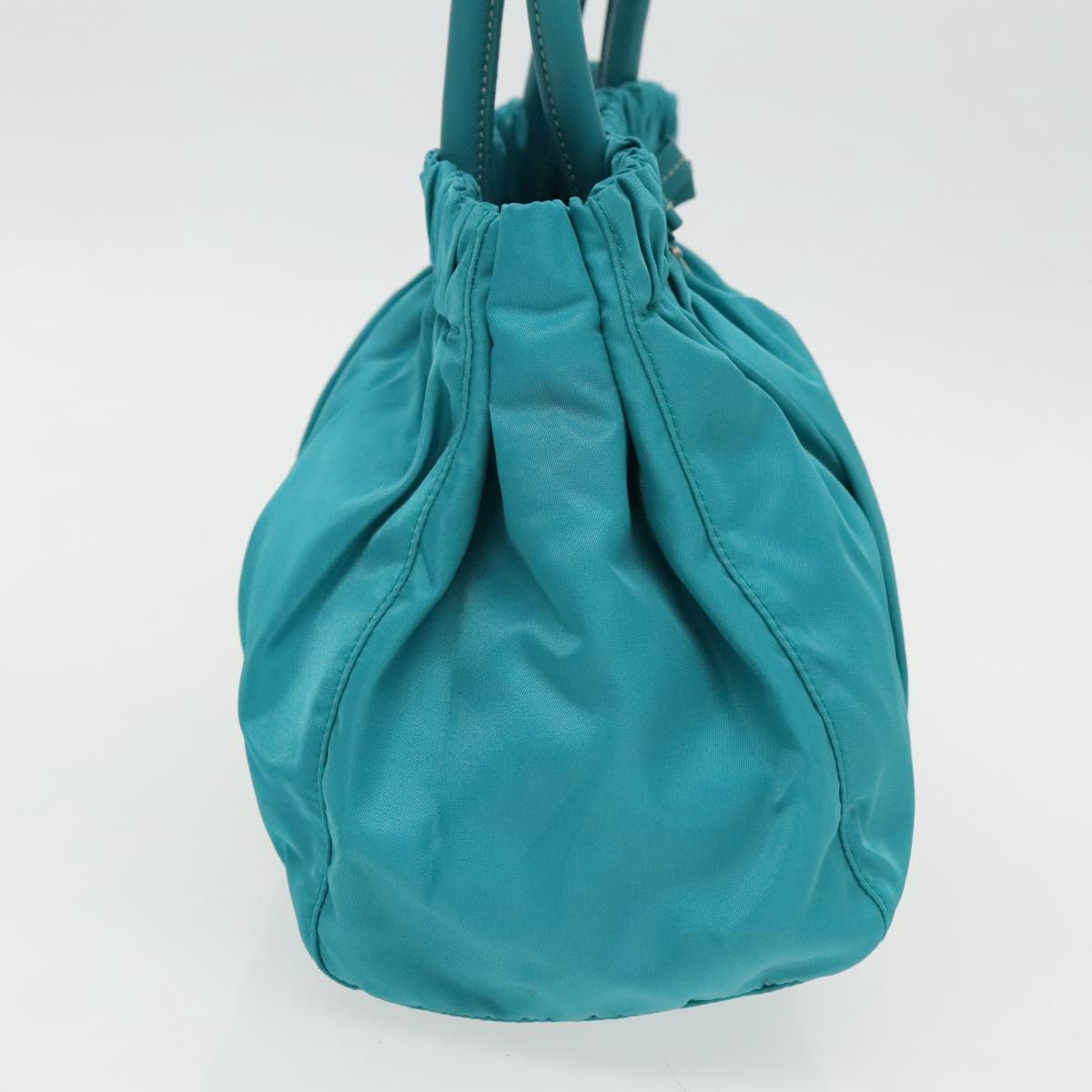 PRADA Hand Bag Nylon 2way Turquoise Blue Silver Auth 95390