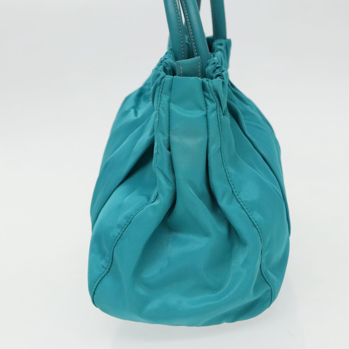 PRADA Hand Bag Nylon 2way Turquoise Blue Silver Auth 95390