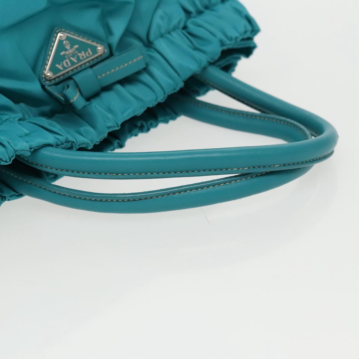 PRADA Hand Bag Nylon 2way Turquoise Blue Silver Auth 95390