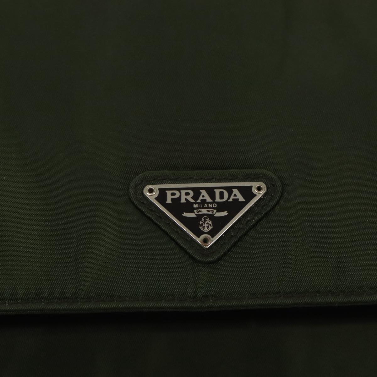 PRADA Shoulder Bag Nylon Khaki Silver Auth 95399