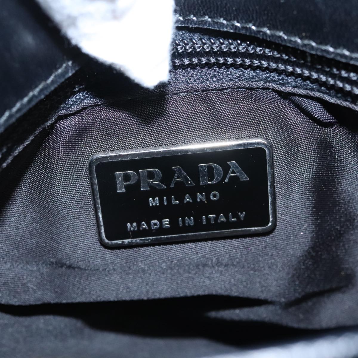 PRADA Hand Bag Nylon Black Silver Auth 95407