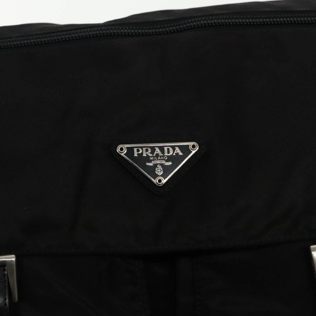 PRADA Shoulder Bag Nylon Black Silver Auth 95408