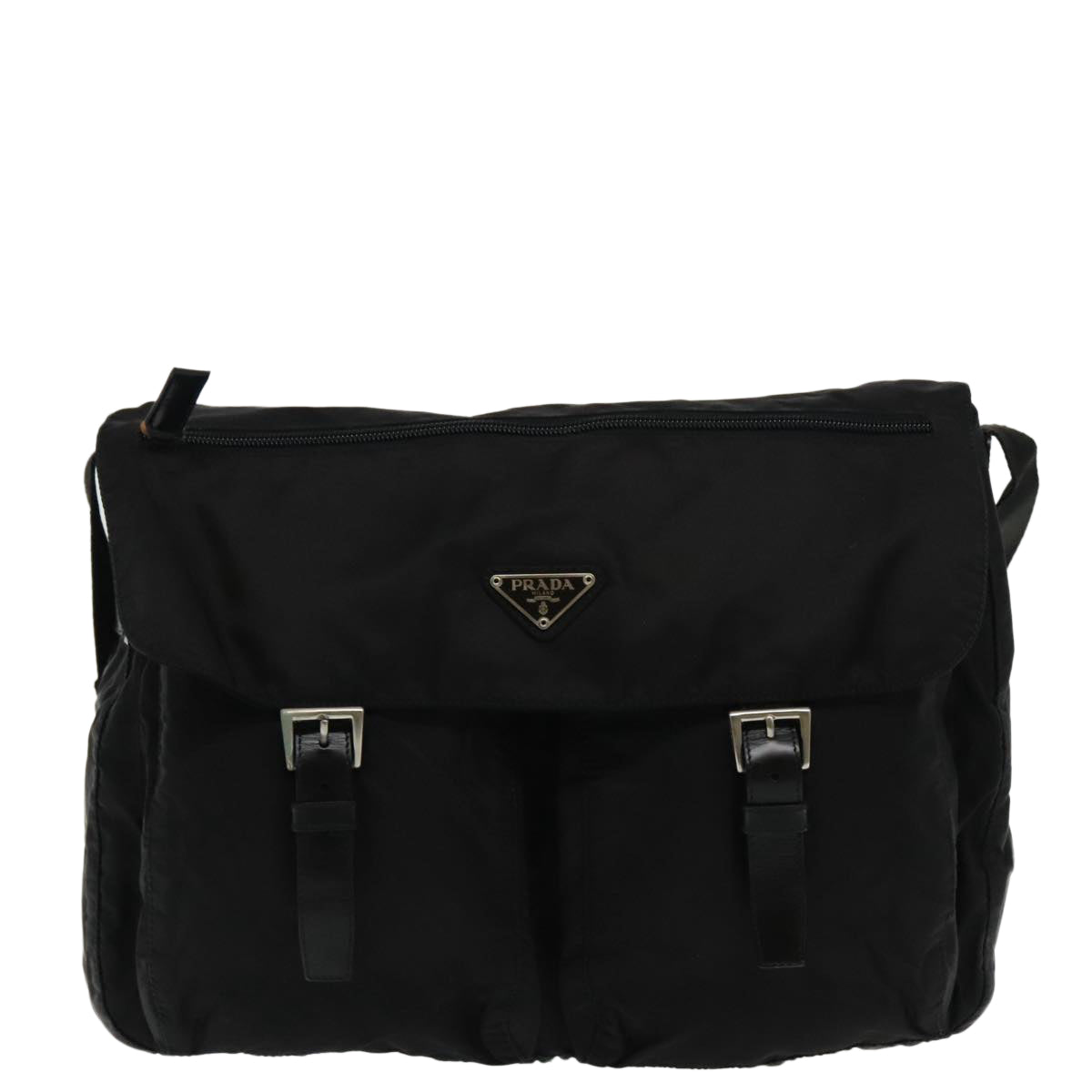 PRADA Shoulder Bag Nylon Black Silver Auth 95408