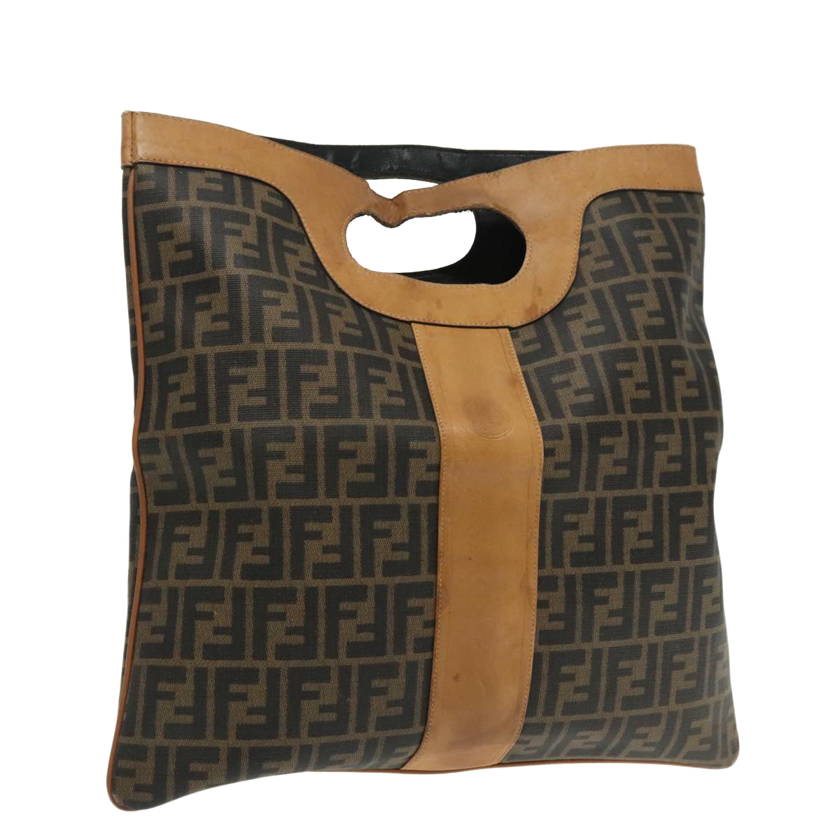 FENDI Zucca Canvas Hand Bag Brown Black Auth 95414