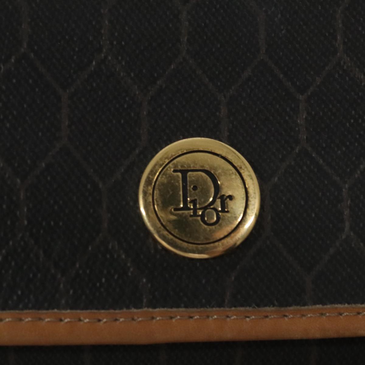 Christian Dior Honeycomb Canvas Chain Shoulder Bag PVC Gold Black Auth 95420