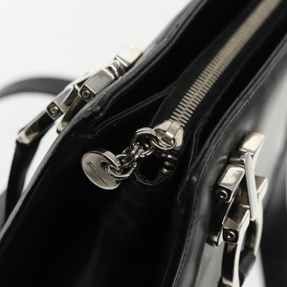 Salvatore Ferragamo Gancini Tote Bag Leather Black Silver Auth 95430
