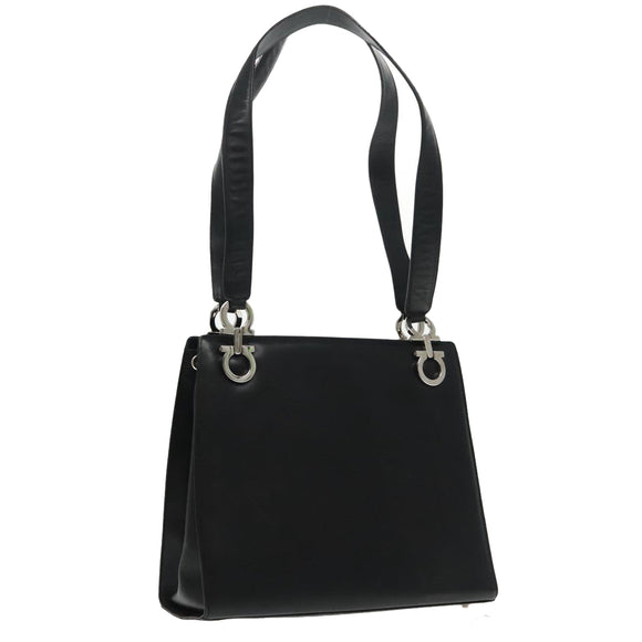 Salvatore Ferragamo Gancini Tote Bag Leather Black Silver Auth 95430