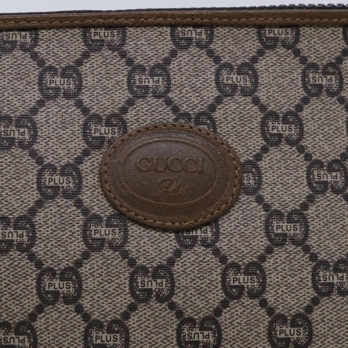 GUCCI GG Plus Supreme Clutch Bag PVC Leather Beige Brown Gold Auth 95454