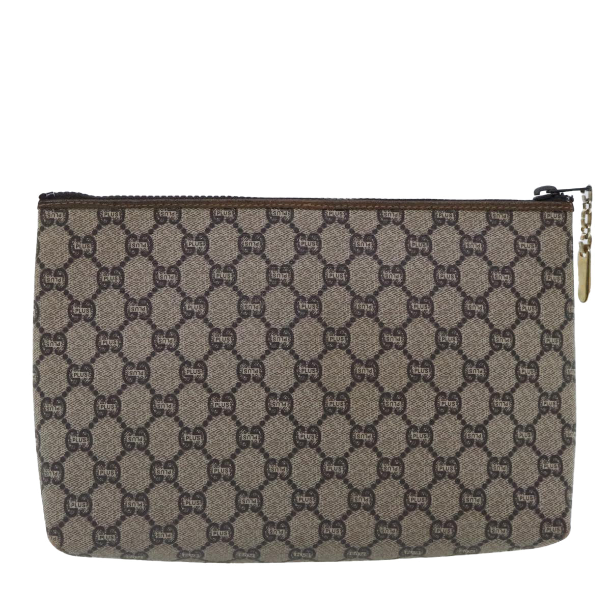 GUCCI GG Plus Supreme Clutch Bag PVC Leather Beige Brown Gold Auth 95454