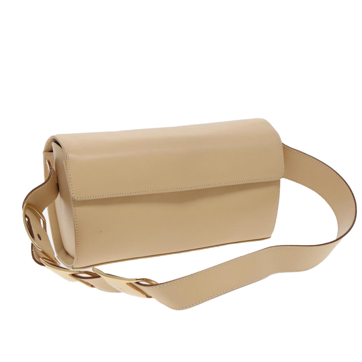 Salvatore Ferragamo Vala Shoulder Bag Leather Beige Gold Auth 95472