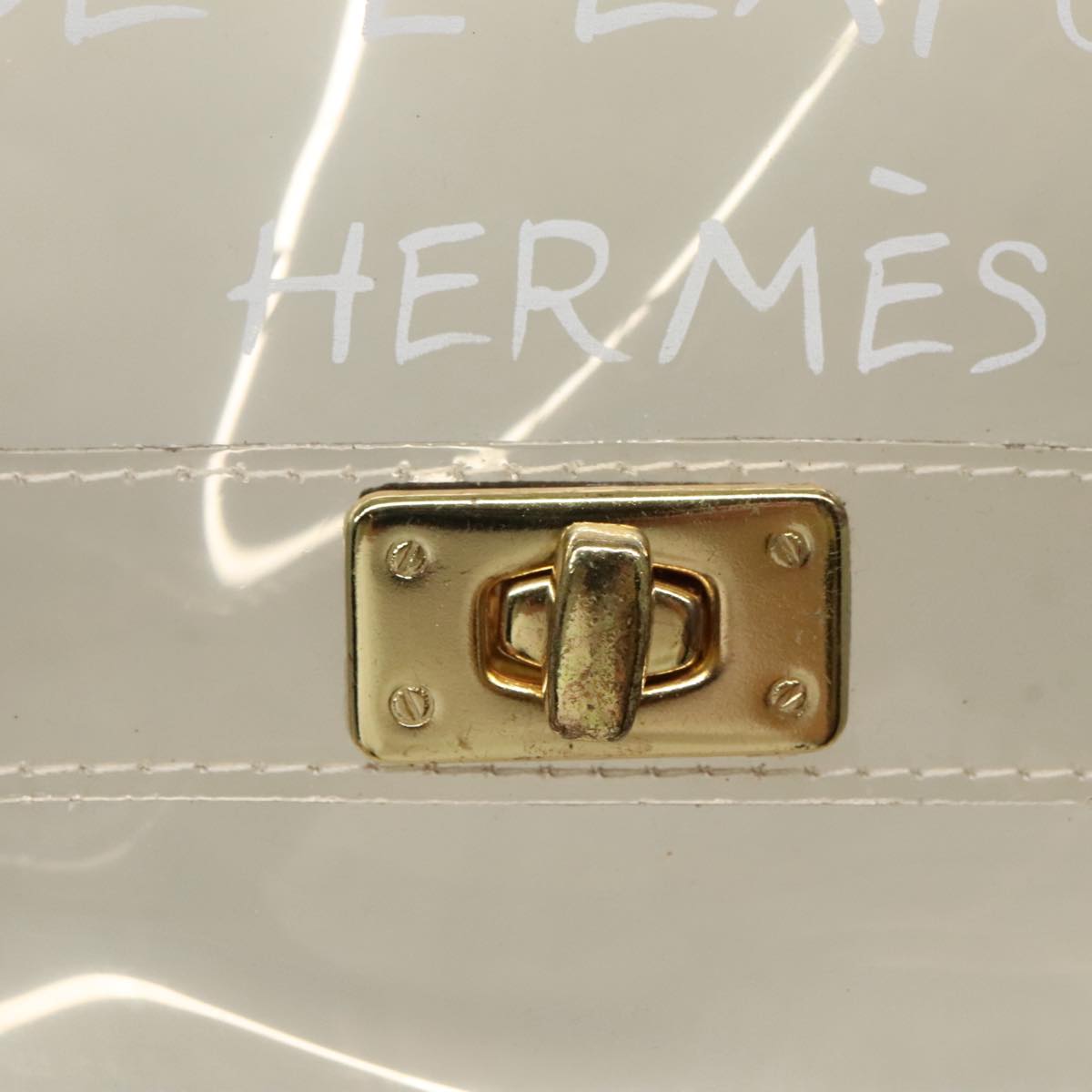 HERMES Vinyl Kelly Hand Bag Vinyl Clear Auth 95483