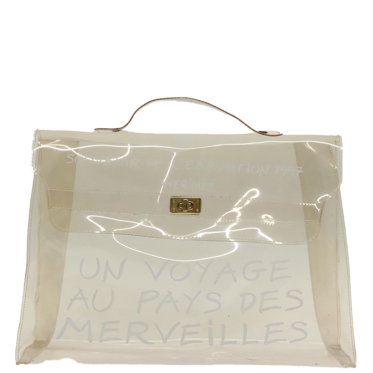 HERMES Vinyl Kelly Hand Bag Vinyl Clear Auth 95483