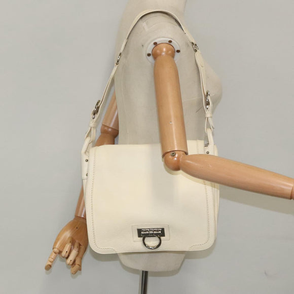 Salvatore Ferragamo Gancini Shoulder Bag Leather Beige Silver Auth 95485