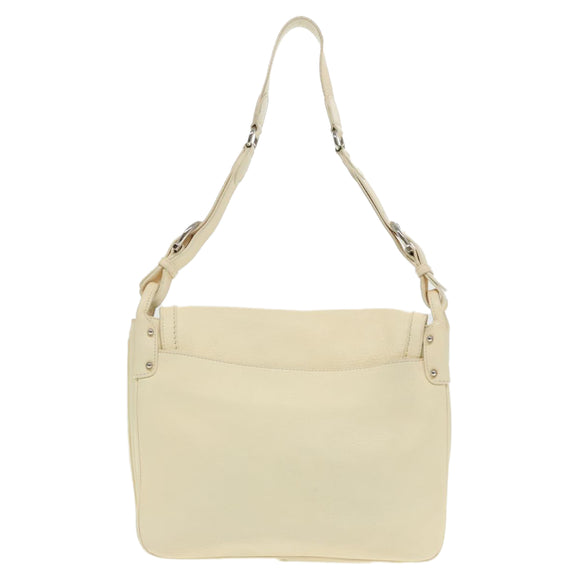 Salvatore Ferragamo Gancini Shoulder Bag Leather Beige Silver Auth 95485