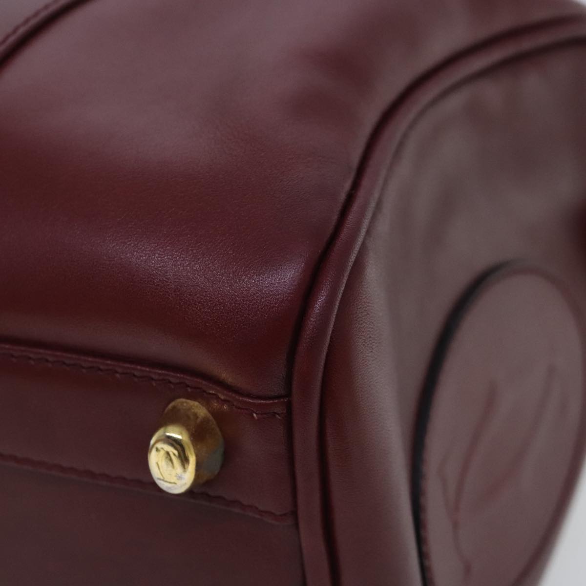 CARTIER Boston Bag Leather Bordeaux Gold Auth 95489