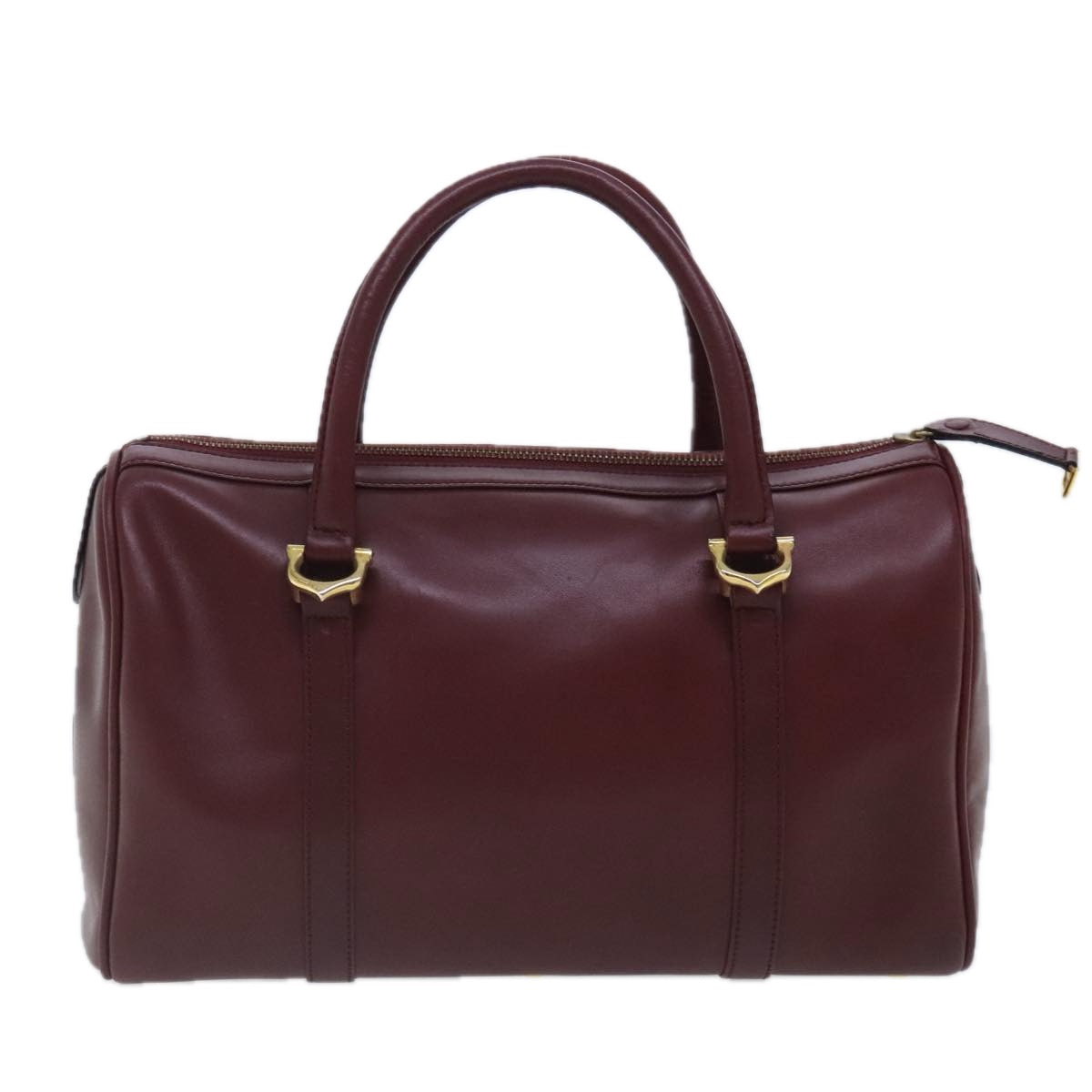 CARTIER Boston Bag Leather Bordeaux Gold Auth 95489 - 0