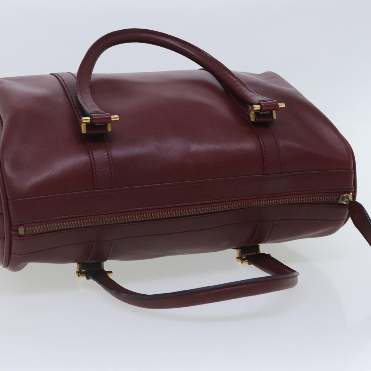 CARTIER Boston Bag Leather Bordeaux Gold Auth 95489