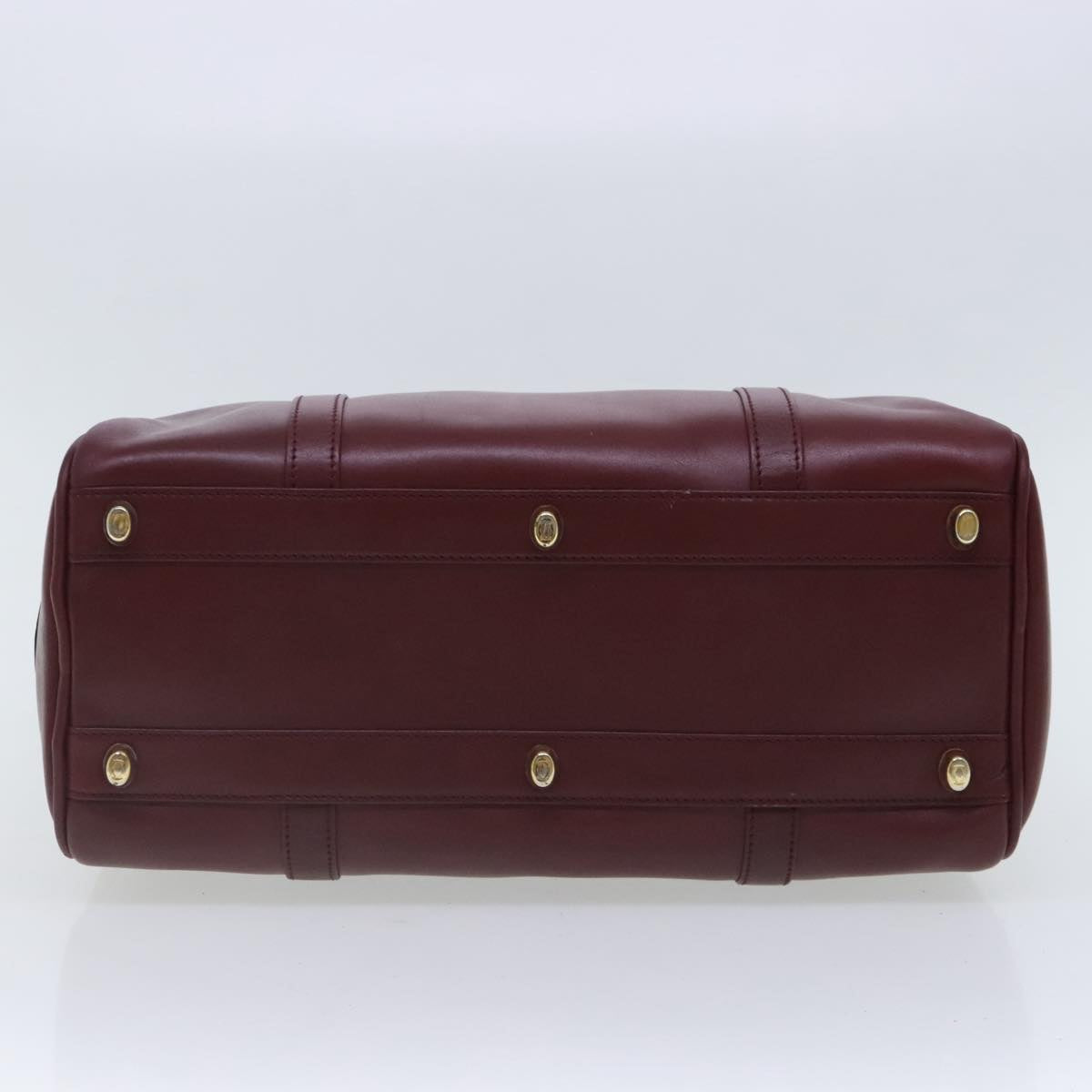 CARTIER Boston Bag Leather Bordeaux Gold Auth 95489