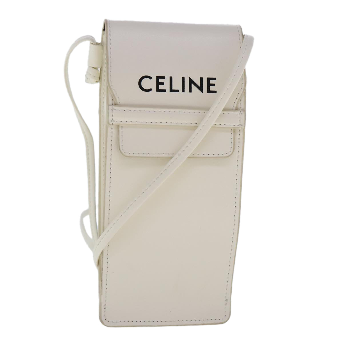 CELINE Sunglass Case Leather White Auth 95491