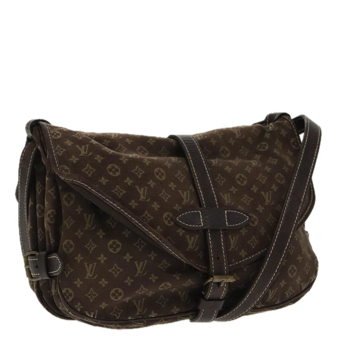 LOUIS VUITTON Monogram Mini Lin Saumur PM Bag Brown Ebene M95227 LV Auth 95493