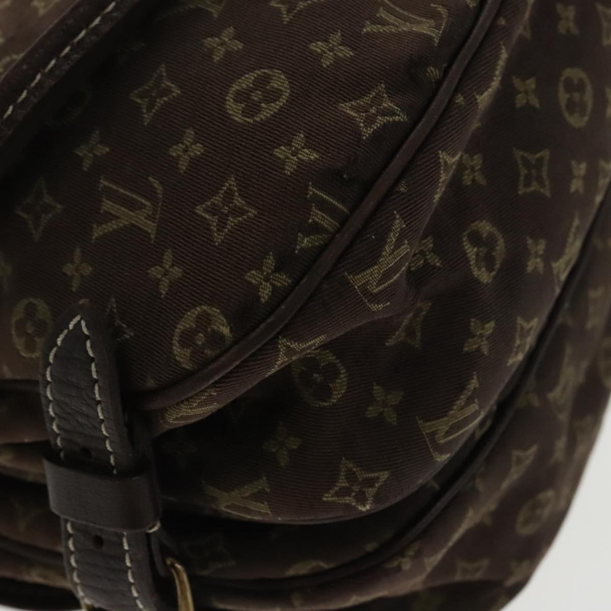 LOUIS VUITTON Monogram Mini Lin Saumur PM Bag Brown Ebene M95227 LV Auth 95493