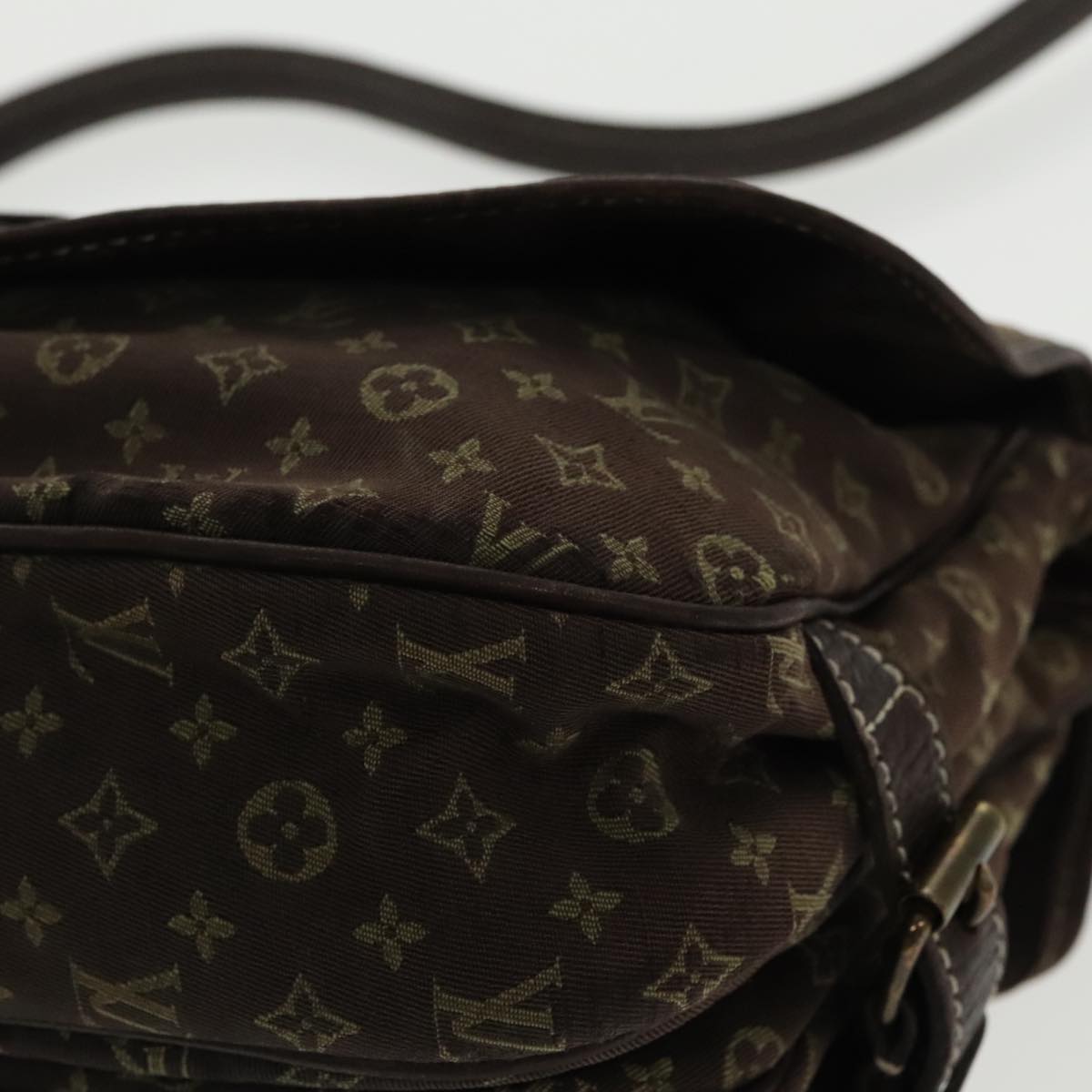 LOUIS VUITTON Monogram Mini Lin Saumur PM Bag Brown Ebene M95227 LV Auth 95493