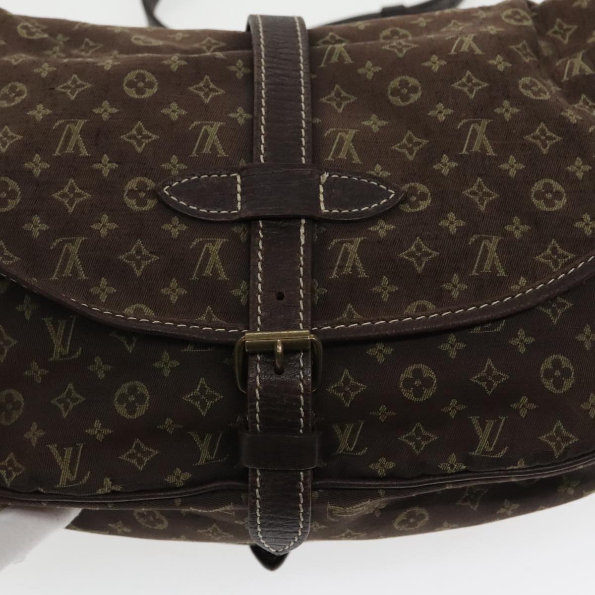 LOUIS VUITTON Monogram Mini Lin Saumur PM Bag Brown Ebene M95227 LV Auth 95493