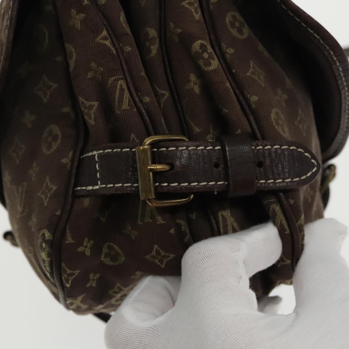 LOUIS VUITTON Monogram Mini Lin Saumur PM Bag Brown Ebene M95227 LV Auth 95493