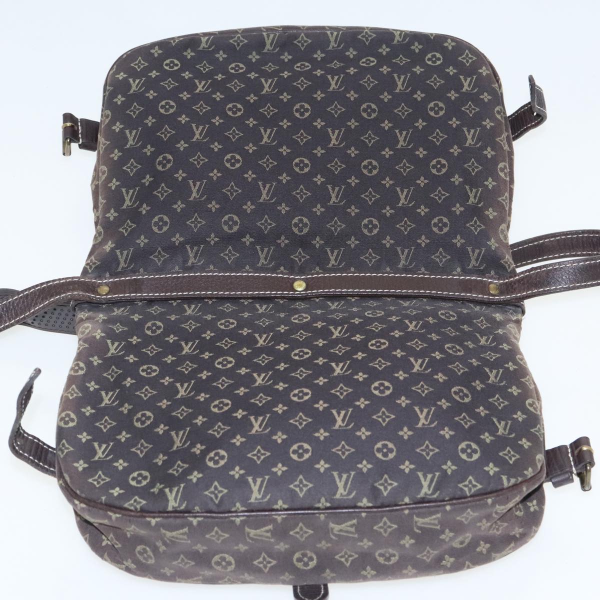 LOUIS VUITTON Monogram Mini Lin Saumur PM Bag Brown Ebene M95227 LV Auth 95493