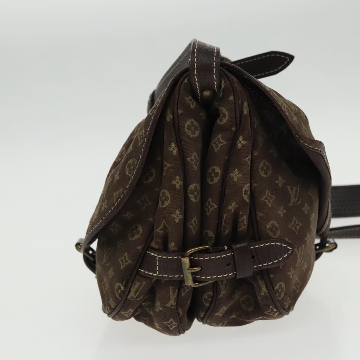 LOUIS VUITTON Monogram Mini Lin Saumur PM Bag Brown Ebene M95227 LV Auth 95493