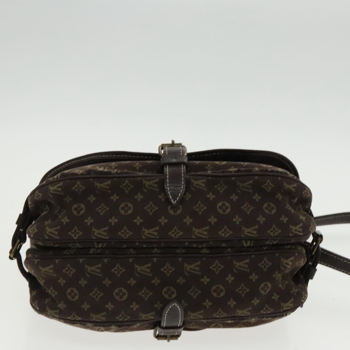 LOUIS VUITTON Monogram Mini Lin Saumur PM Bag Brown Ebene M95227 LV Auth 95493