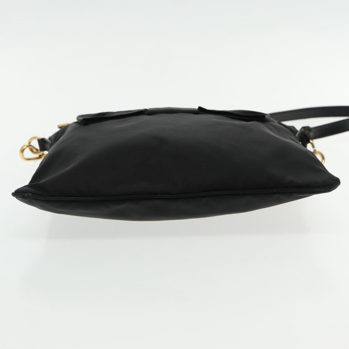 PRADA Shoulder Bag Nylon Black Gold Auth 95494