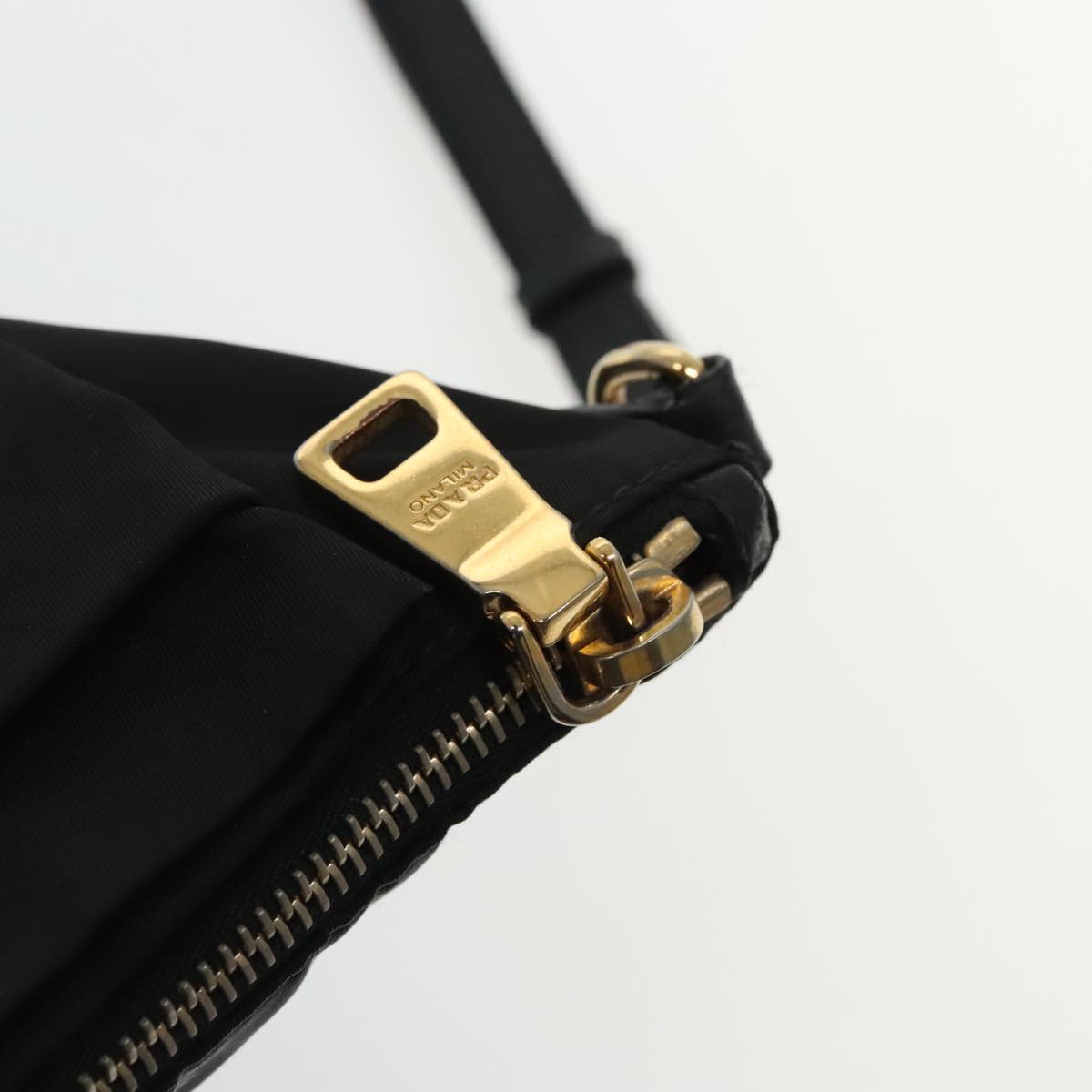 PRADA Shoulder Bag Nylon Black Gold Auth 95494