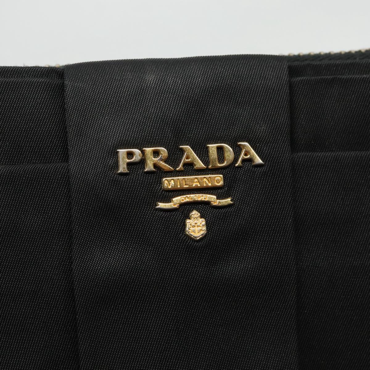 PRADA Shoulder Bag Nylon Black Gold Auth 95494