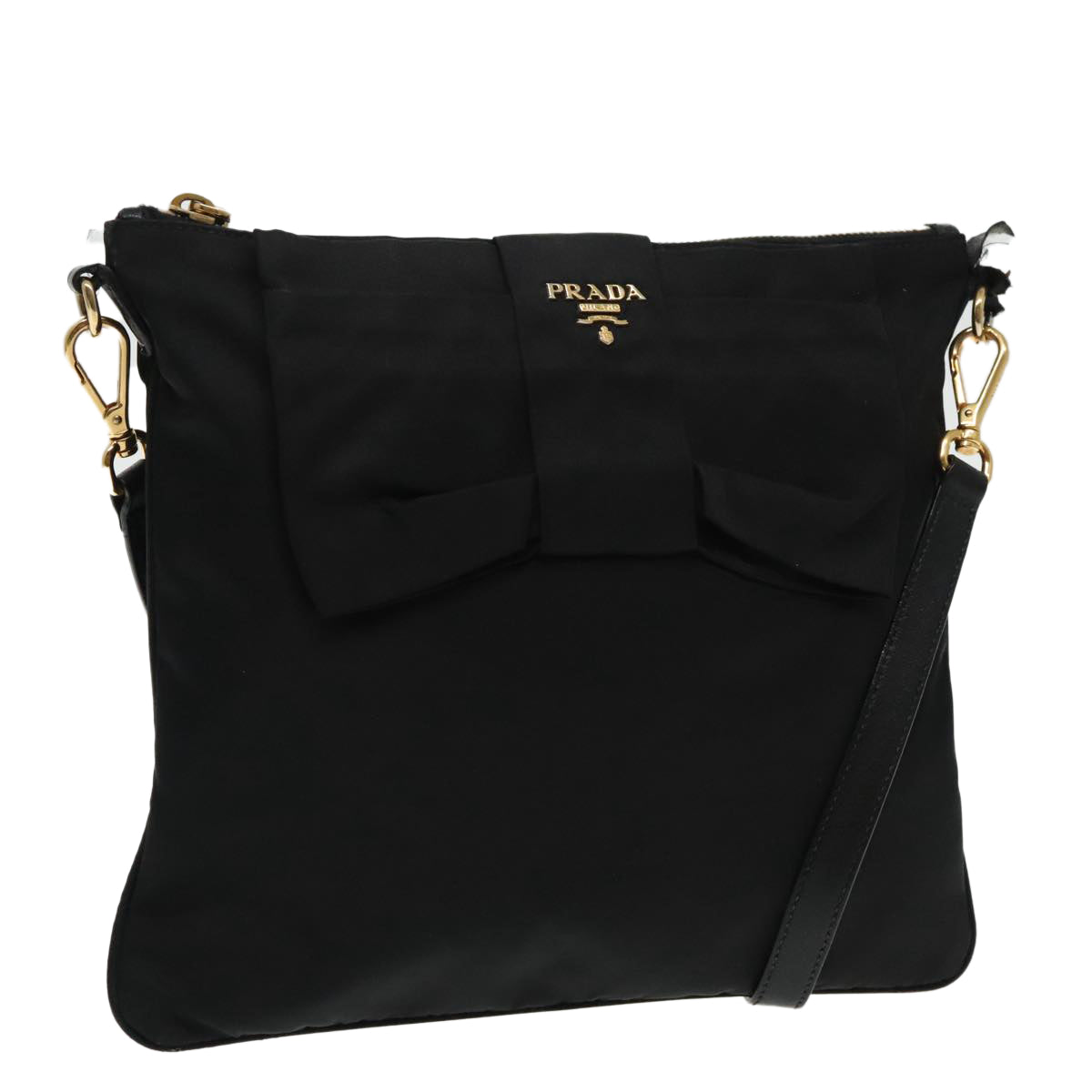 PRADA Shoulder Bag Nylon Black Gold Auth 95494