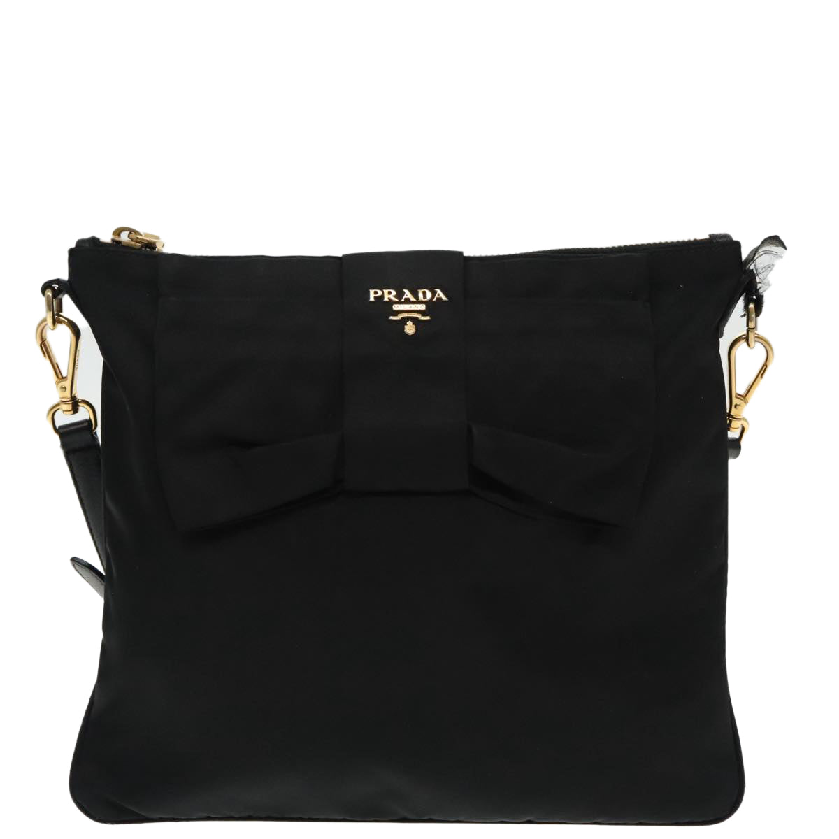 PRADA Shoulder Bag Nylon Black Gold Auth 95494 - 0