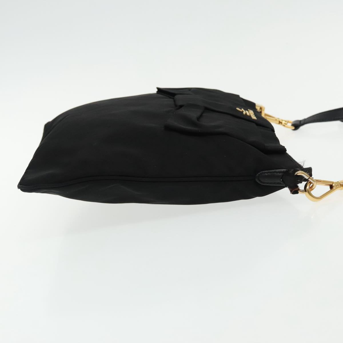 PRADA Shoulder Bag Nylon Black Gold Auth 95494