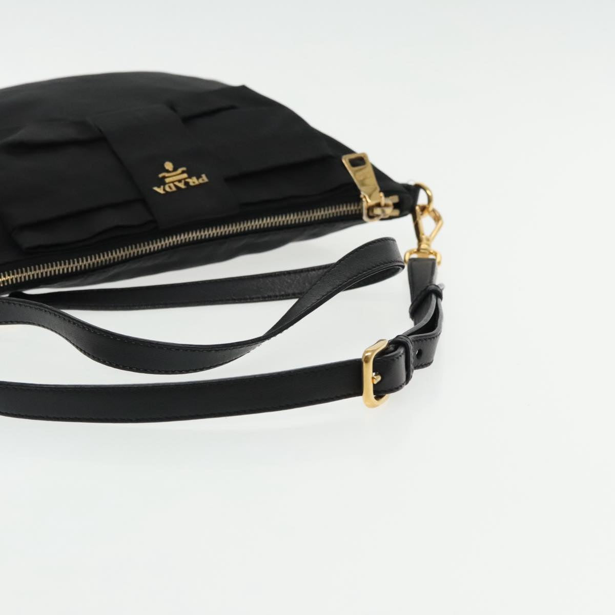 PRADA Shoulder Bag Nylon Black Gold Auth 95494