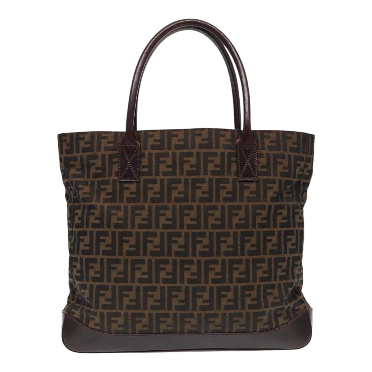 FENDI Zucca Canvas Tote Bag Brown Black Auth 95503