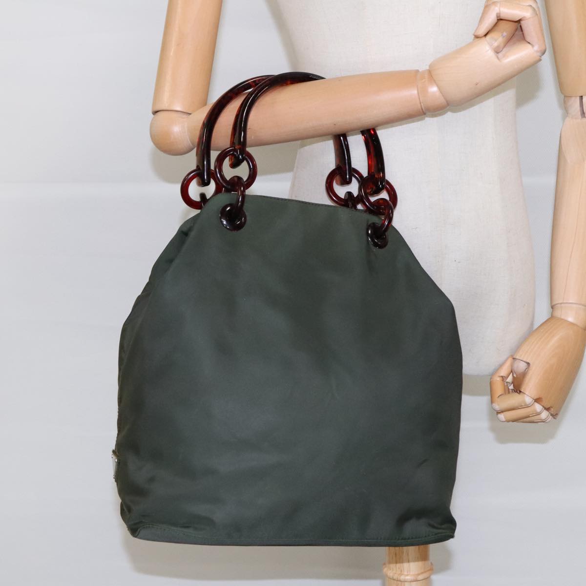 PRADA Hand Bag Nylon Green Auth 95507