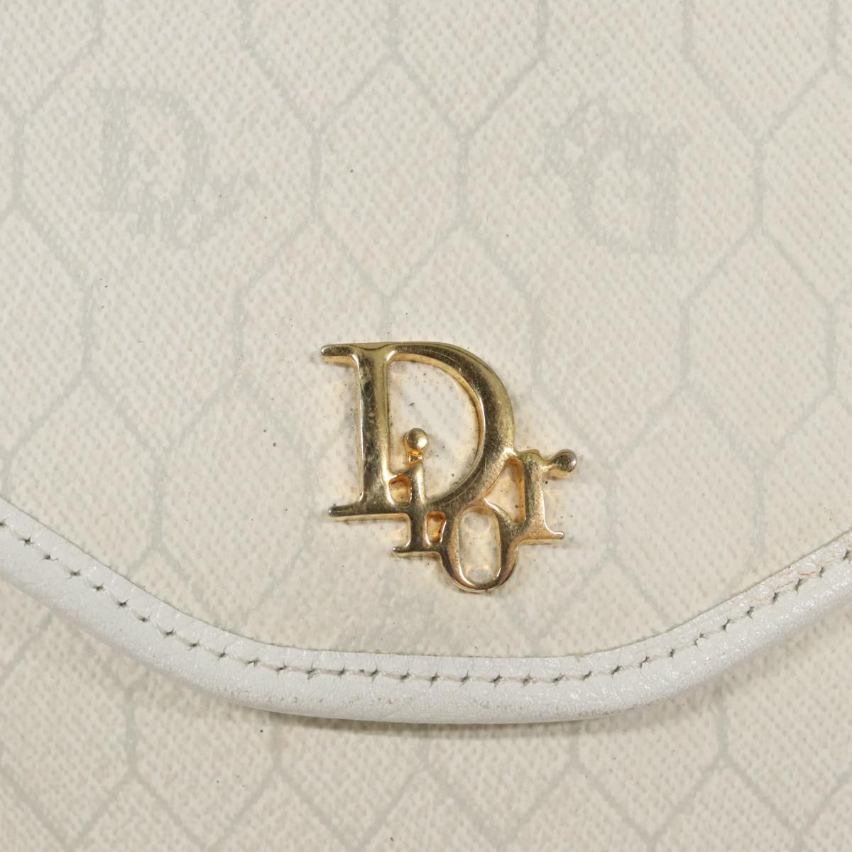 Christian Dior Honeycomb Canvas Chain Shoulder Bag PVC White Gold Auth 95523