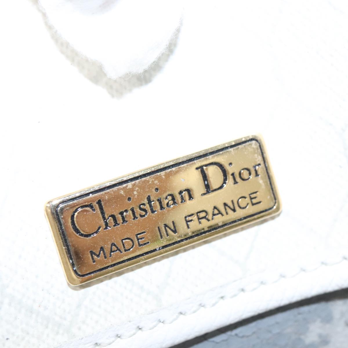 Christian Dior Honeycomb Canvas Chain Shoulder Bag PVC White Gold Auth 95523